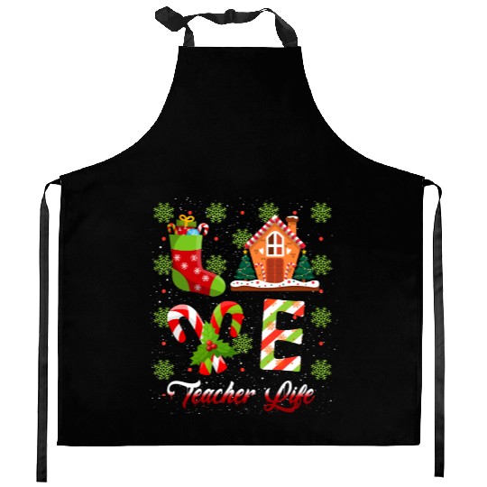 Love Christmas Teacher Life Kitchen Aprons