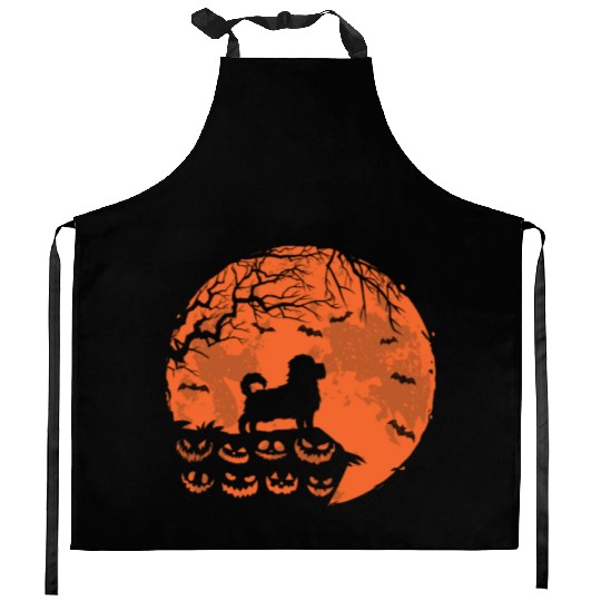 Maltese Dog And Moon Halloween Funny Dog Lover Kitchen Aprons