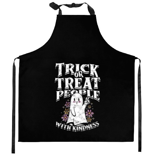 Trick or treat people with kindness - cute ghost Kitchen Aprons