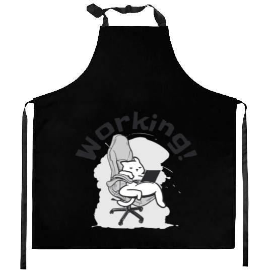 Working Cat Busy Cat Owner Professional Worker Kitchen Aprons