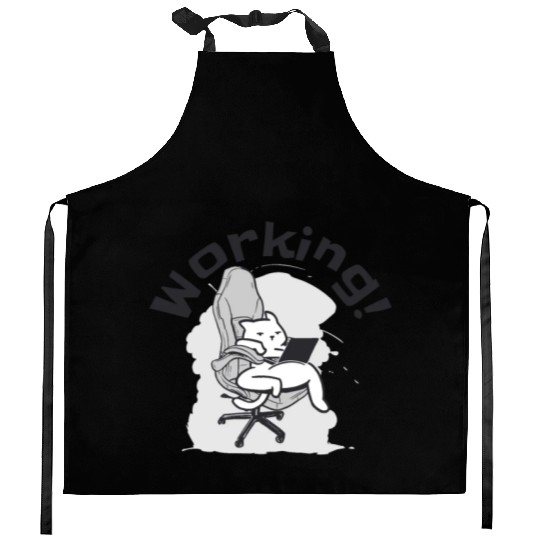 Working Cat Busy Cat Owner Professional Worker Kitchen Aprons
