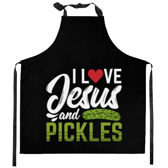 I Love Jesus And Pickles Kitchen Aprons