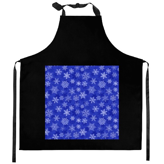 Pretty Navy Blue Snowflakes Pattern Kitchen Aprons