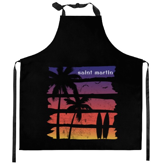 Cool Saint Martin Surfing Fan Beach Palm Tree Kitchen Aprons
