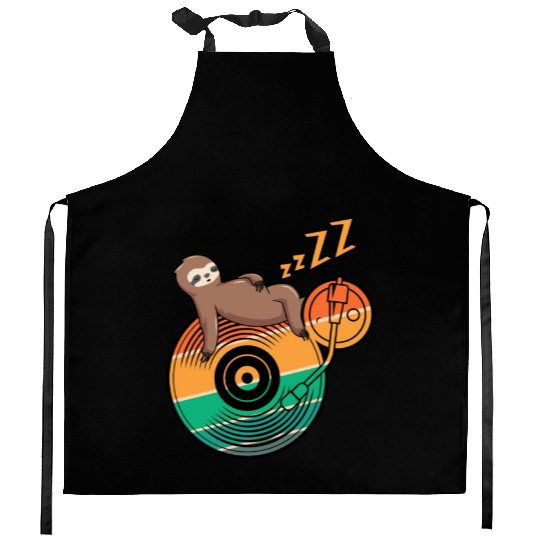 Music Vinyl LP Collection Cute Sleeping Sloth Kitchen Aprons