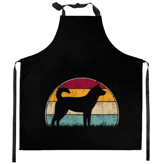 Korean Jindo Dog Retro Vintage Sunset Silhouette Kitchen Aprons