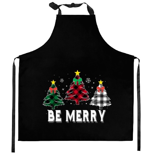 Be Merry Christmas Tree Buffalo Plaid Family Kitchen Aprons
