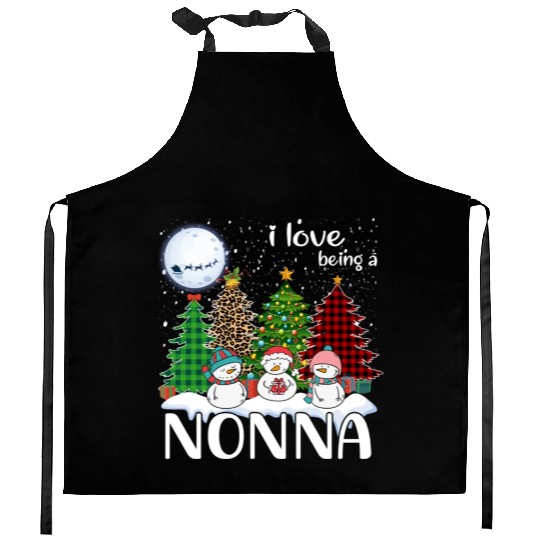 I Love Being A Nonna Snowman Xmas Leopard Tree Kitchen Aprons