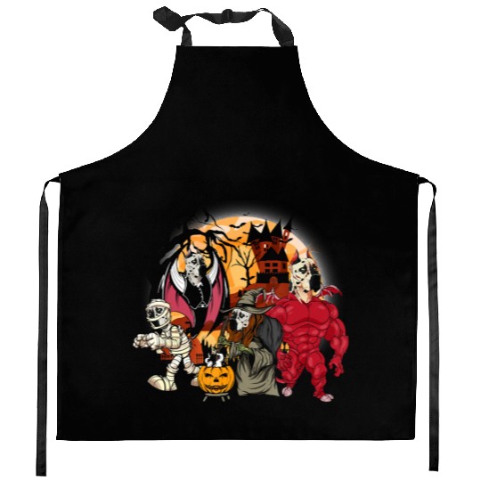 Great Dane Vampire Mummy Evil Witch Halloween Kitchen Aprons
