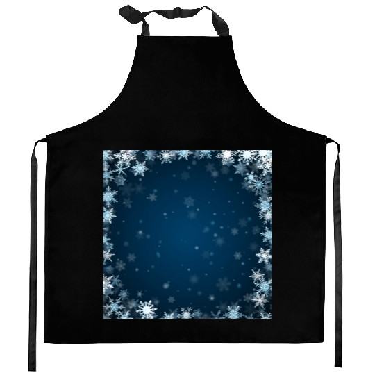 Navy Blue White Snowflakes Pattern Kitchen Aprons