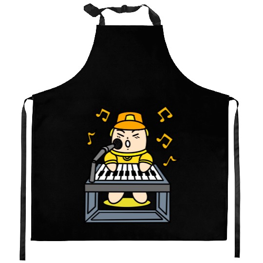 Boy singing with electric piano Kitchen Aprons