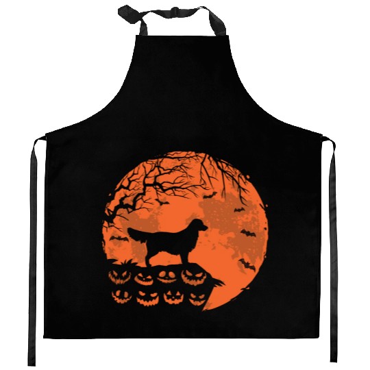 Golden Retriever And Moon Halloween Funny Dog Love Kitchen Aprons