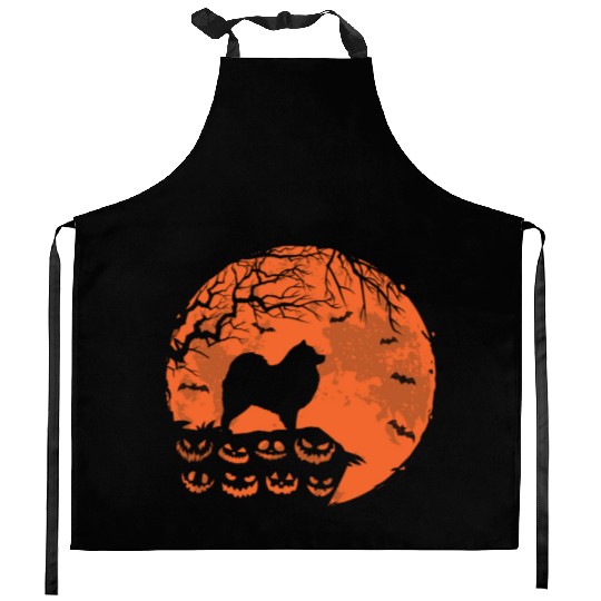 Keeshond And Moon Halloween Funny Dog Lover Gift Kitchen Aprons