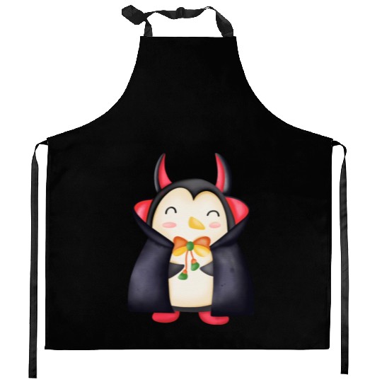 Halloween Penguin in vampire costume Kitchen Aprons
