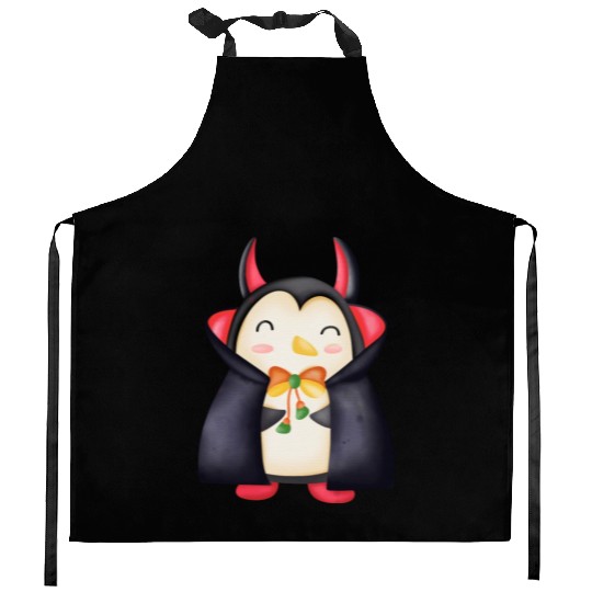 Halloween Penguin in vampire costume Kitchen Aprons