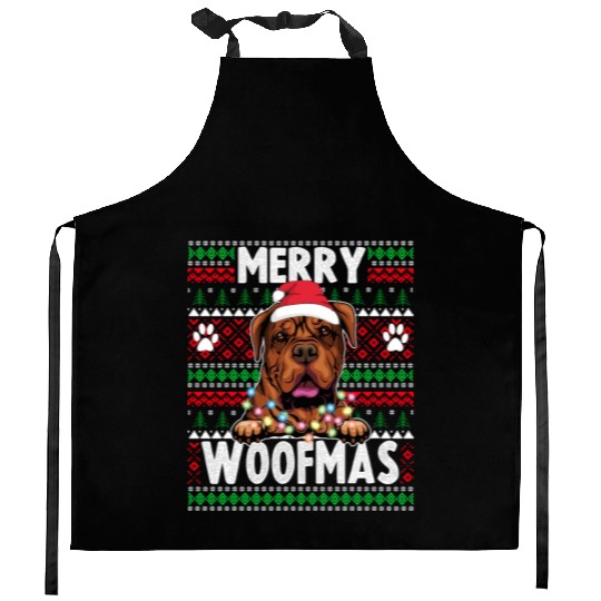 Bordeaux Great Dane Christmas Lights Dog Lovers Xm Kitchen Aprons