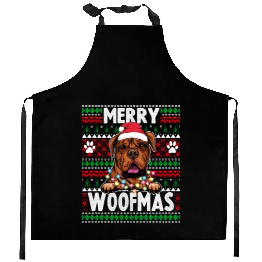 Bordeaux Great Dane Christmas Lights Dog Lovers Xm Kitchen Aprons
