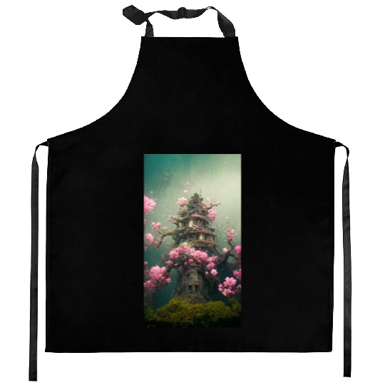 Underwater Sakura Temple Kitchen Aprons