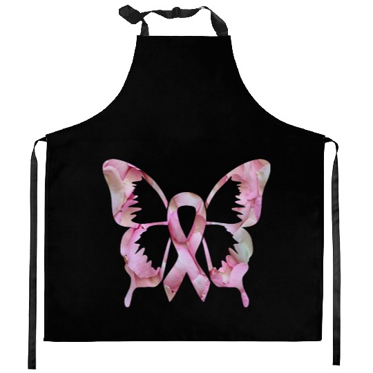 Ribbon Butterfly flower Breast Cancer Awareness Kitchen Aprons