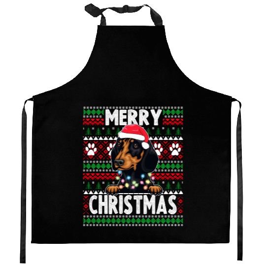 Cute Dog Pajama - Dachshund Dog Lover Christmas Kitchen Aprons