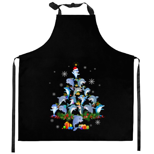 Cute Dolphin Christmas Tree Pet Dolphin Lover Kitchen Aprons