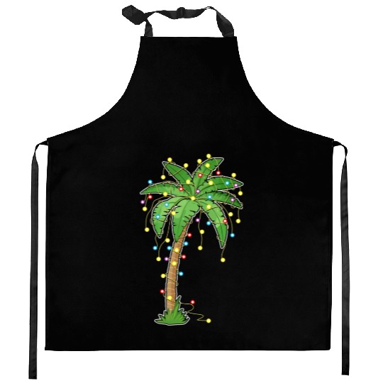Christmas Lights Palm Tree Beach Funny Tropical Kitchen Aprons