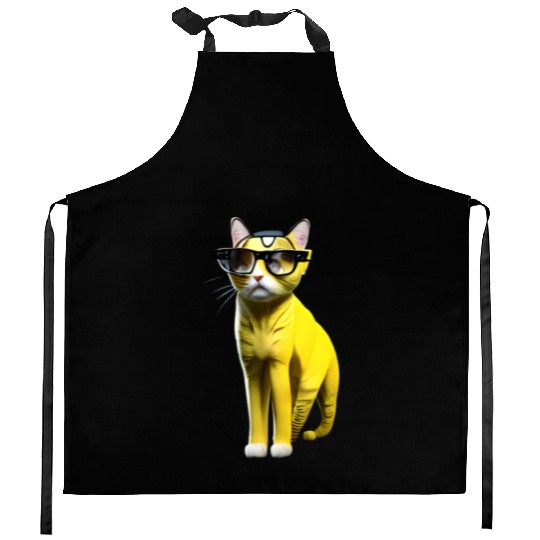Cute yellow cat _ cat wearing glasses. Kitchen Aprons