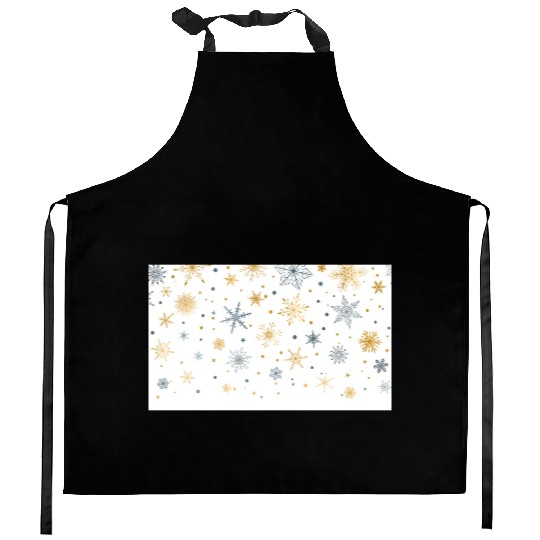 Elegant Snowflakes White Gold Silver Kitchen Aprons