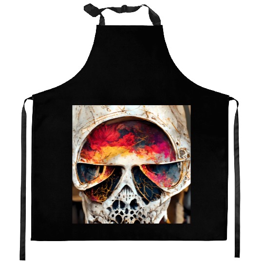 Extremely Realistic Skull in Abstract Art Kitchen Aprons