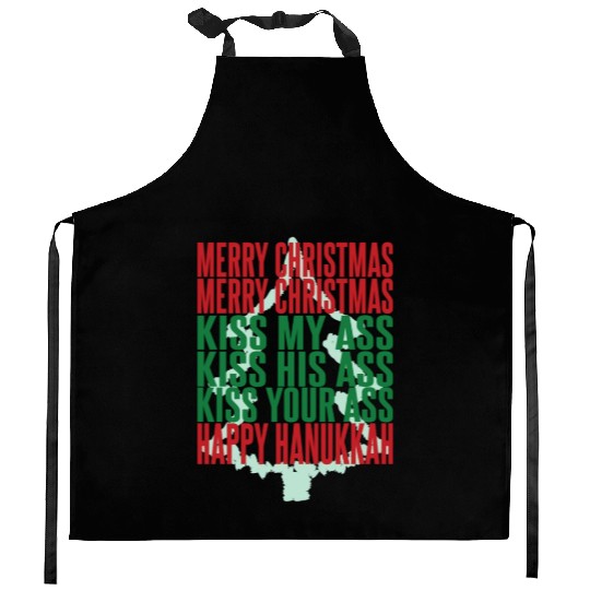 Merry Christmas Kiss My Ass Funny Hanukkah Tree Kitchen Aprons