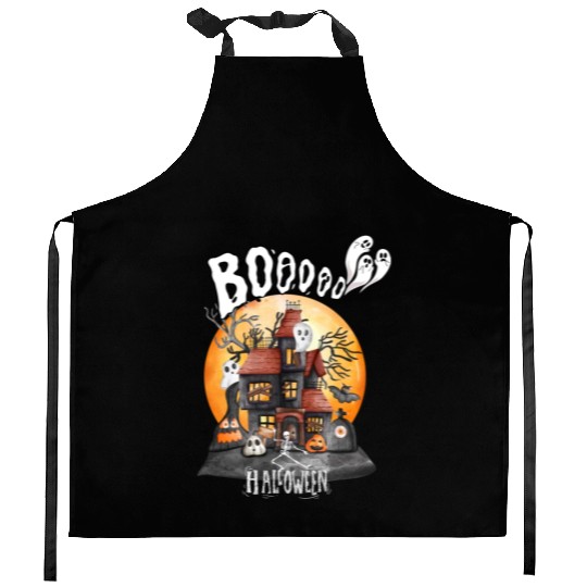 booooooooooo halloween town Kitchen Aprons