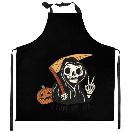 I Love my job grim reaper Kitchen Aprons