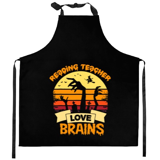 Reading Teachers Love Brains Zombie Halloween Kitchen Aprons