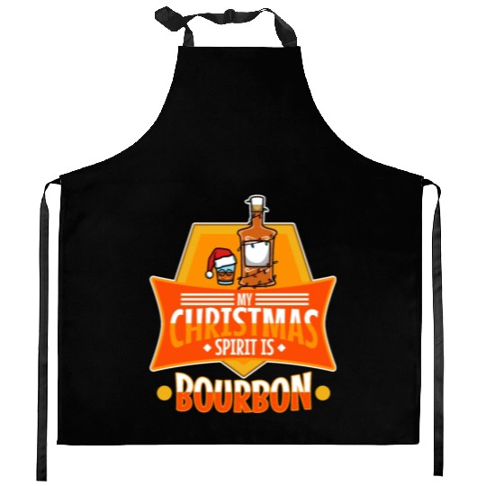 My christmas spirit is bourbon Kitchen Aprons