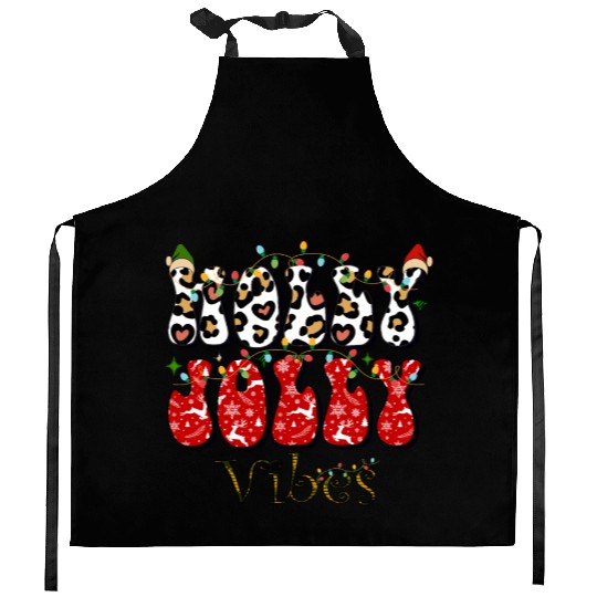 Holly Jolly Vibes, Christmas vibes, Xmas family Kitchen Aprons