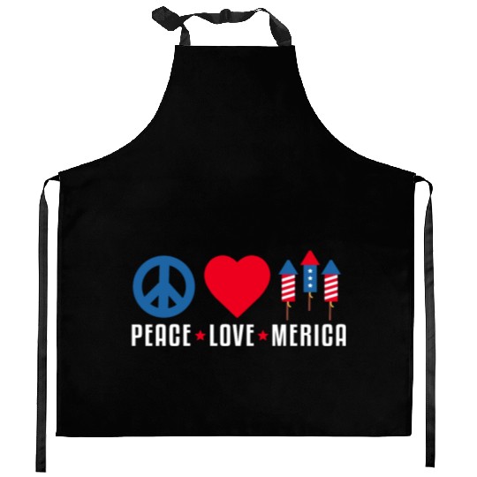 Peace Love Merica US Flag Independence Kitchen Aprons