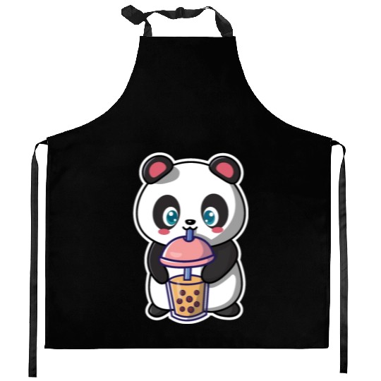 Panda Bear Boba Milk Tea Funny Bubble Tea Lovers Kitchen Aprons