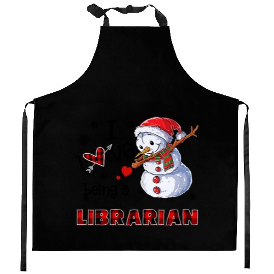 I Love Being A Librarian Snowman Dab Christmas Kitchen Aprons