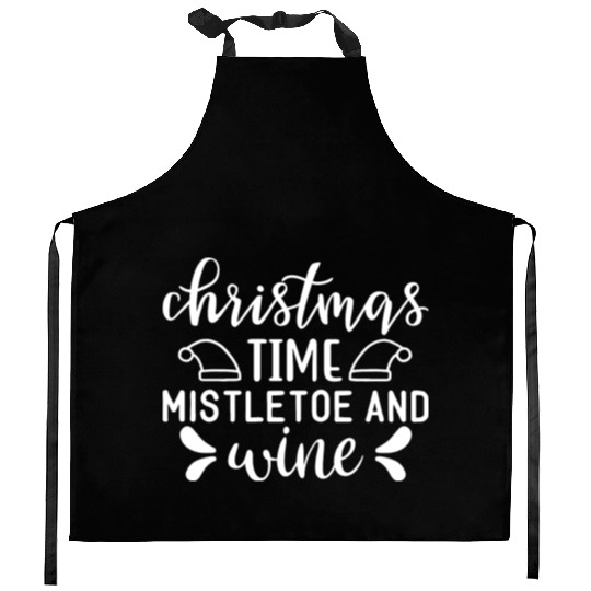 Christmas Design Christmas Time mistletoe and wine Kitchen Aprons