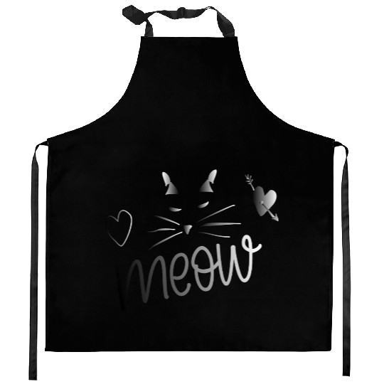 cute cat meow Kitchen Aprons