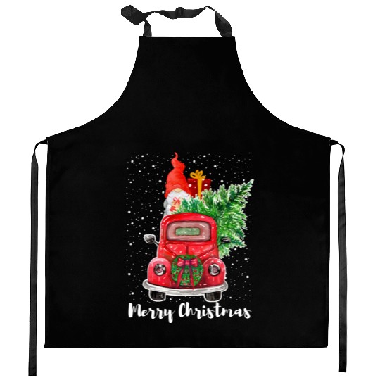 Red Truck Merry Christmas Tree Gnome Snowflakes Kitchen Aprons