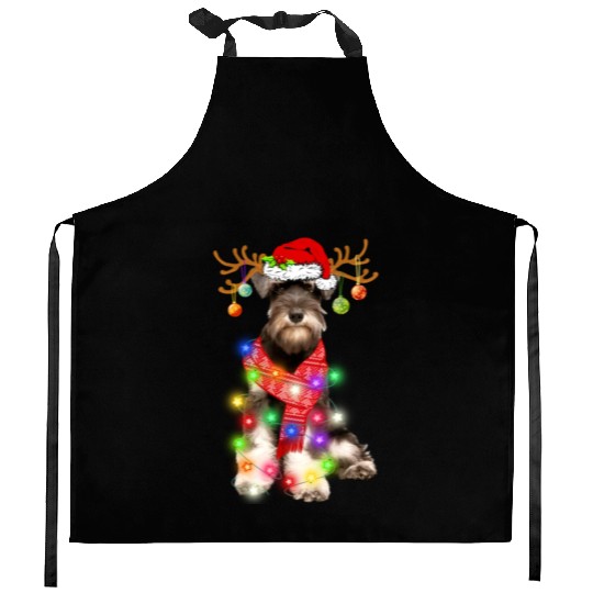 Funny Puppy Lover Schnauzer Christmas Lights Kitchen Aprons