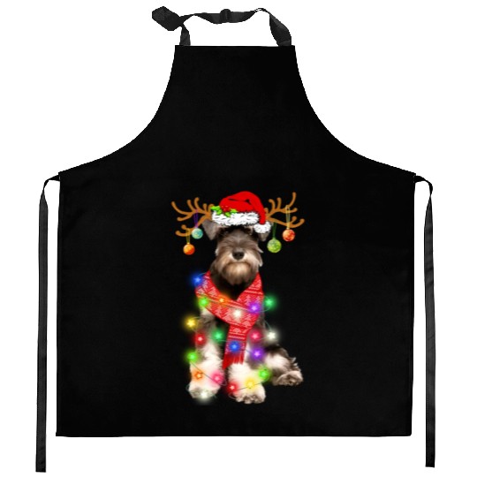 Funny Puppy Lover Schnauzer Christmas Lights Kitchen Aprons