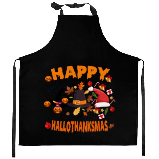 Wine Halloween Christmas Happy Hallothanksmas Kitchen Aprons