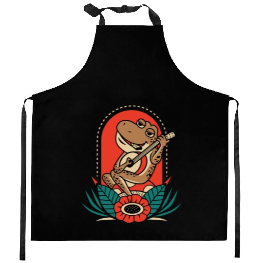 Frog Playing Guitar Instrumentalist Gift Kitchen Aprons