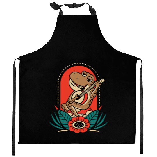 Frog Playing Guitar Instrumentalist Gift Kitchen Aprons