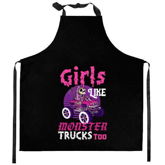 Girls Like Monster Trucks Grim Reaper Halloween Kitchen Aprons