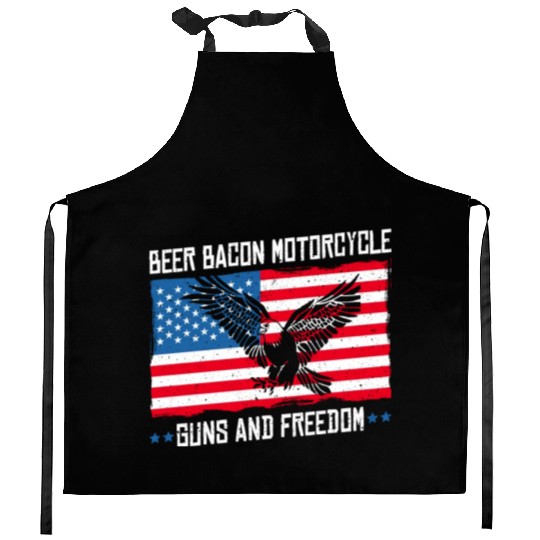 Beer Bacon Motorcycle Guns And Freedom US Flag Kitchen Aprons