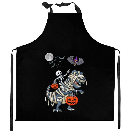 Funny Skeleton Riding Mummy dinosaur Halloween Kitchen Aprons