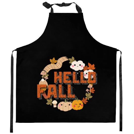 Hello Fall Cute Nature Autumn leaves Pumpkins Kitchen Aprons